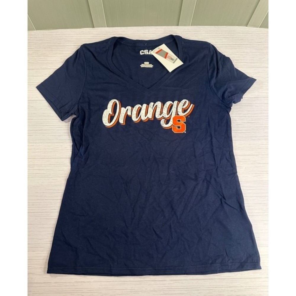 CSA Syracuse University Orange Womens V-Neck T-Shirt Navy Blue Size Medium NWT